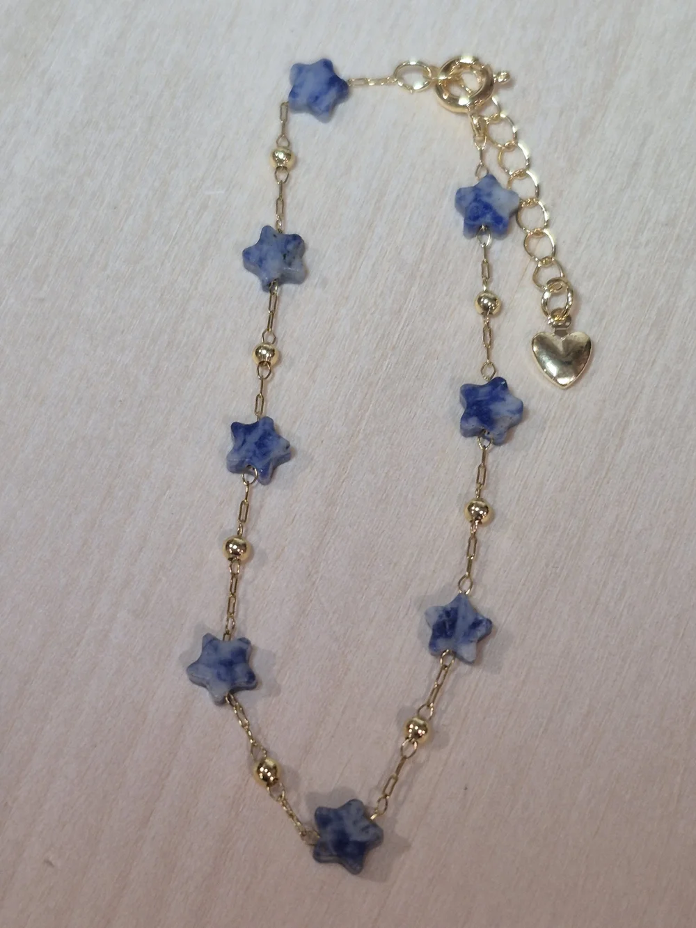 💙⭐️NEW💙⭐️ PRETTY!! SS Micro PaperClip Faceted BLUE DOT Nat.Stone StarBracelet